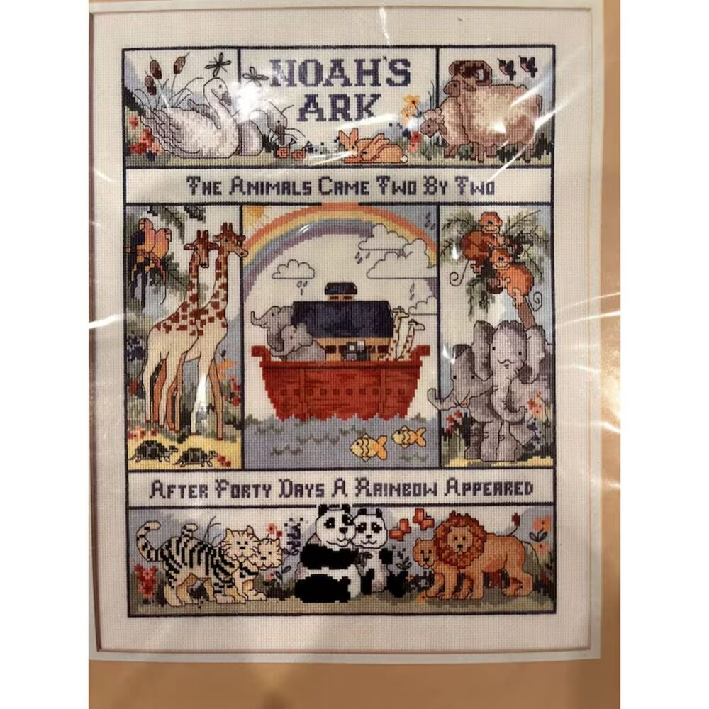 Vintage 1990 Dimensions Counted Cross Stitch Noah & the Animals Bible Kit B10